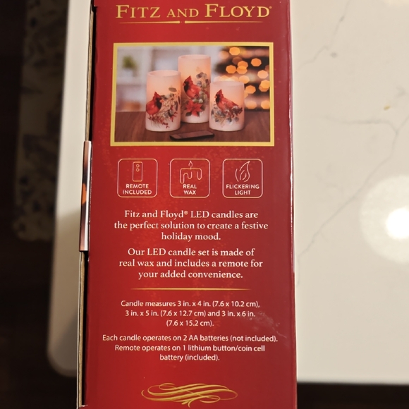 Fitz and Floyd Cardinal LED Candle Set with Red and White Accents - Picture 2 of 6